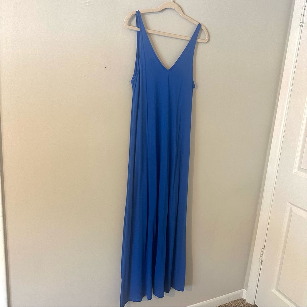Blue Flowy Maxi Dress Sleeveless Minimal Lounge Dress Small - Picture 2 of 4